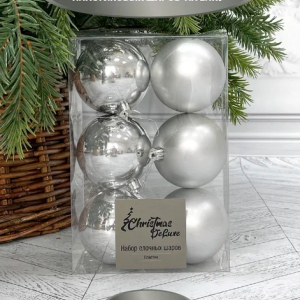 Набор пластиковых шаров Парис 80 мм., серебро, 6 шт., Christmas DeLuxe (87562)