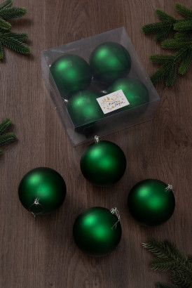 Набор пластиковых шаров Глория 100 мм., зеленый матовый, 4 шт., ЕлкиТорг (150408)