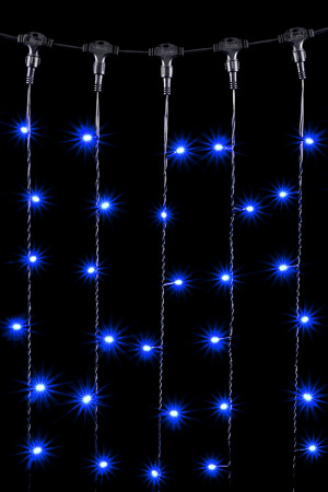 Светодиодный занавес 1*6 м., 600 синих LED ламп, черный провод ПВХ, LTC (PCL601-11-2B)