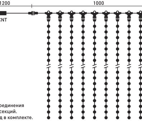 Светодиодный занавес 1*6 м., 600 синих LED ламп, черный провод ПВХ, LTC (PCL601-11-2B)