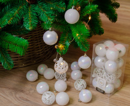 Набор пластиковых шаров Белль 60 мм, белый ирис, 16 шт, Kaemingk (020855)
