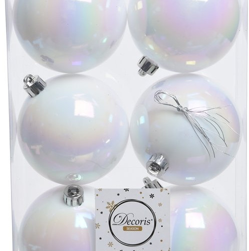 Набор пластиковых шаров Парис 80 мм, белый ирис, 6 шт, Kaemingk (022054)