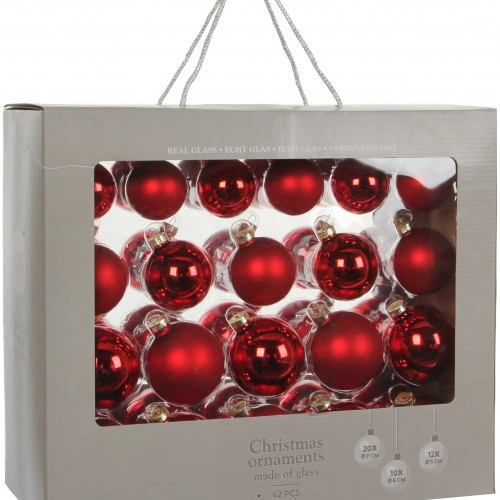 Набор стеклянных шаров Феерия 70 мм, цвет красный, 42 шт в упаковке, House of seasons ( 83178)