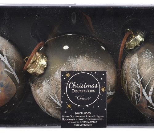 Набор стеклянных шаров Лесной Олень 80 мм., коричневый, 3 шт., Kaemingk (060197/2)