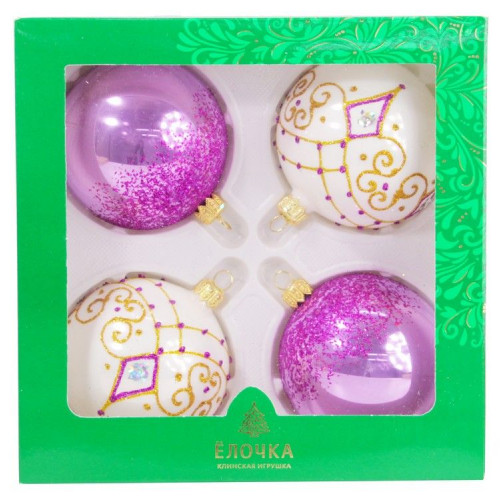 Набор стеклянных шаров Тайна 4 шт., 75 мм., фиолетовый,  Ёлочка (С1790/1)