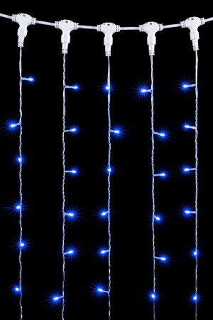 Светодиодный занавес 1*9 м., 900 синих LED ламп, прозрачный провод ПВХ, LTC (PCL901-10-2B)