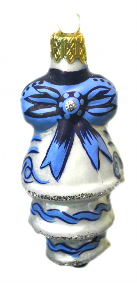 Ёлочное украшение "Колокольчик с бантом" h-8 см., стекло, в подарочной упаковке, Батик (ФУ-263/Р)