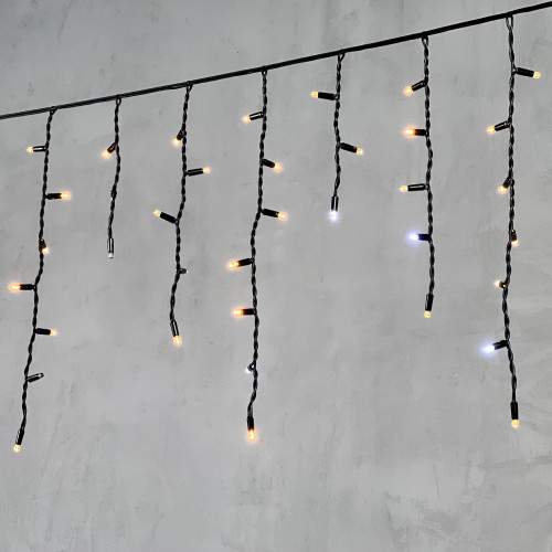 Светодиодная бахрома с колпачком 3,1*0,5 м., 120 экстра теплых белых LED ламп, мерцание, каучуковый черный провод, LTC (LL120BLW-1-2EWW)