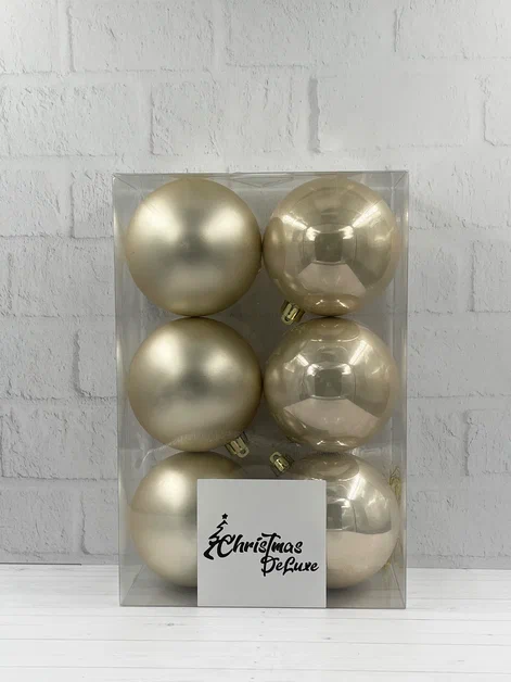 Набор пластиковых шаров Парис 80 мм., шампань, 6 шт., Christmas De Luxe (87564)