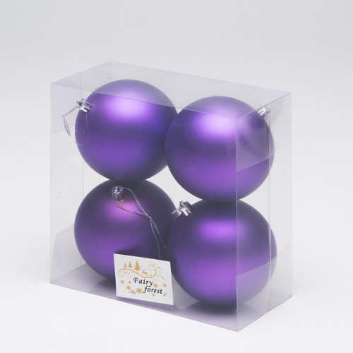 Набор пластиковых шаров Глория 100 мм., фиолетовый матовый, 4 шт., ЕлкиТорг (150410)