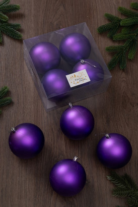 Набор пластиковых шаров Глория 100 мм., фиолетовый матовый, 4 шт., ЕлкиТорг (150410)