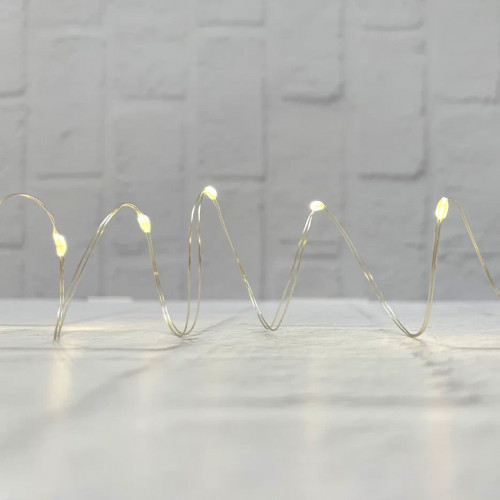 Гирлянда Роса на батарейках 30 теплых белых ламп, 290 см., серебряный провод, Christmas DeLuxe (87408)