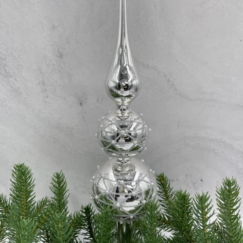 Елочная стеклянная макушка Снежные узоры 31 см., серебро, Christmas DeLuxe (13171)  в Санкт-Петербурге