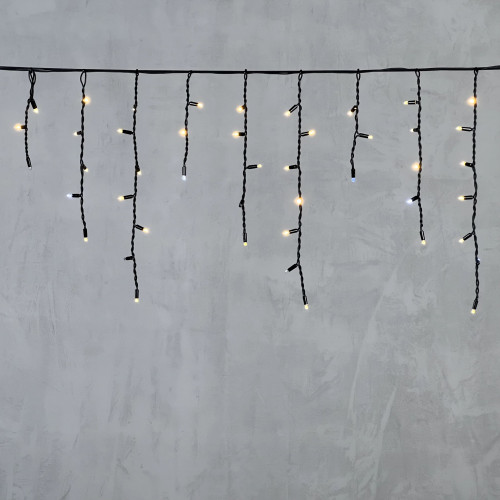 Светодиодная бахрома с колпачком 3,1*0,5 м., 120 теплых белых LED ламп, мерцание, каучуковый черный провод, LTC (LL120BLW-1-2WW)