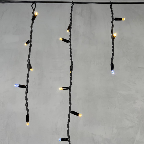 Светодиодная бахрома с колпачком 3,1*0,5 м., 120 теплых белых LED ламп, мерцание, каучуковый черный провод, LTC (LL120BLW-1-2WW)