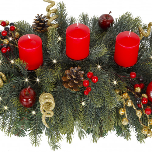 Подсвечник Богемия с декором на 3 свечи, 50 см., 30 теплых-белых Led ламп, Литая+ПВХ, ЕлкиТорг (52036)