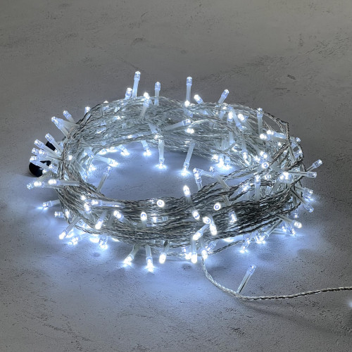 Светодиодная гирлянда 20 м., 200 холодных белых LED ламп, 24V., прозрачный силиконовый провод, IP65, Beauty Led (EST200-10-1W)
