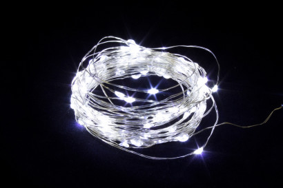 Светодиодная нить Роса 10 м., 100 холодных белых LED ламп, прозрачный провод, Winner (w.01.4T.100-)