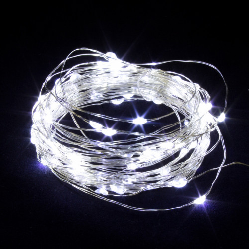 Светодиодная нить Роса 10 м., 100 холодных белых LED ламп, прозрачный провод, Winner (w.01.4T.100-)