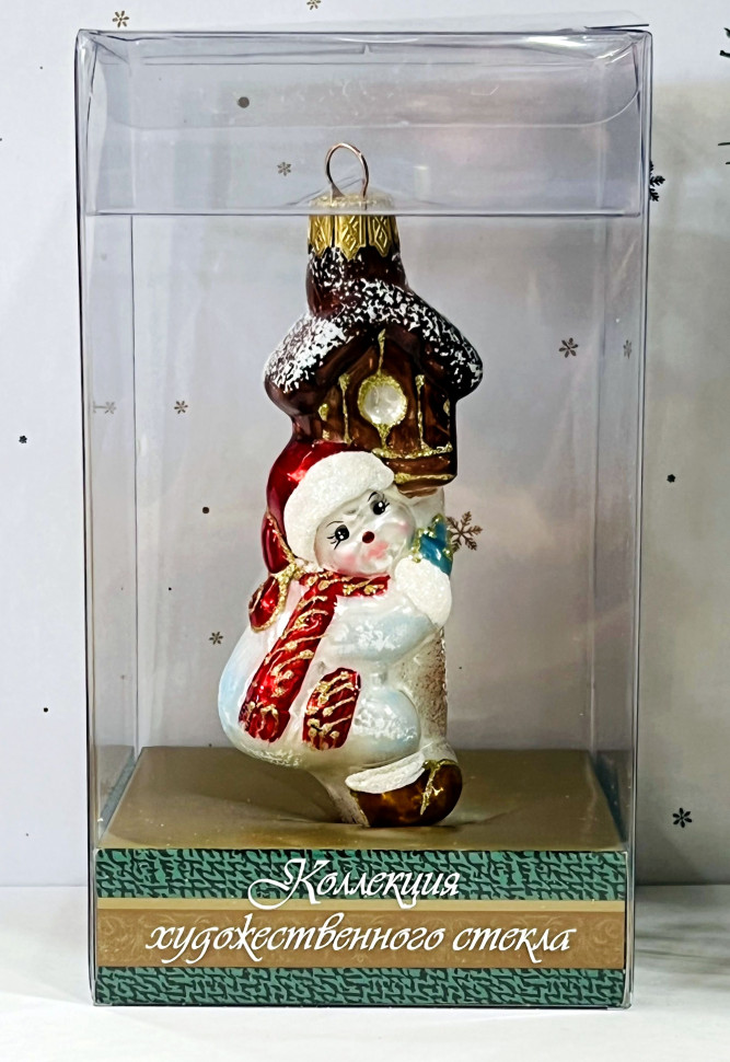 Елочное украшение Снеговик с кормушкой, стекло, 1 шт., Витус (А319-красный)