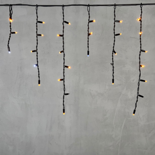 Светодиодная бахрома с колпачком 3,1*0,5 м., 120 желтых белых LED ламп, мерцание, каучуковый черный провод, LTC (LL120BLW-1-2Y)