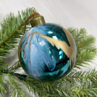 Набор стеклянных шаров Акварель бирюза  80 мм., 6 шт., Christmas De Luxe (87201)