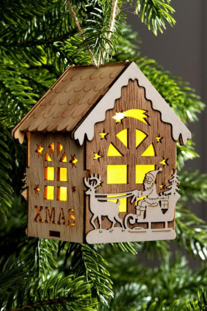 Ёлочная игрушка Домик с Дедом Морозом 11*7*8 см., от батареек, свечение тёплое белое, Luazon Lighting (6117291)