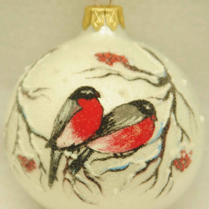 Шар &quot;Новогодний снегирь&quot; 80 мм., стекло, в подарочной упаковке., Батик, (КУ-80-18038/м)