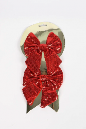 Набор бантов Гретта 12х14 см., 2 шт., красный, пайетки, Christmas DeLuxe (14255)