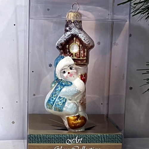 А319-синий Елочное украшение Снеговик с кормушкой, стекло, 1 шт., Витус
