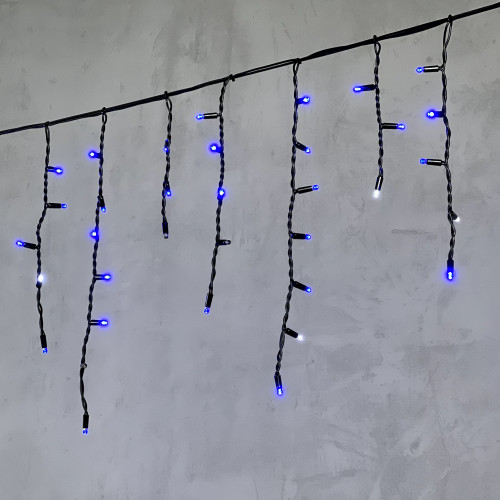 Светодиодная бахрома с колпачком 3,1*0,5 м., 120 синих LED ламп, мерцание, каучуковый черный провод, LTC (LL120BLW-1-2B)