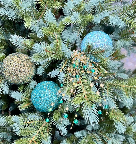 Ветвь Россыпь кристалов бирюзово-золотая 56 см., 1 шт., Christmas DeLuxe (86615)