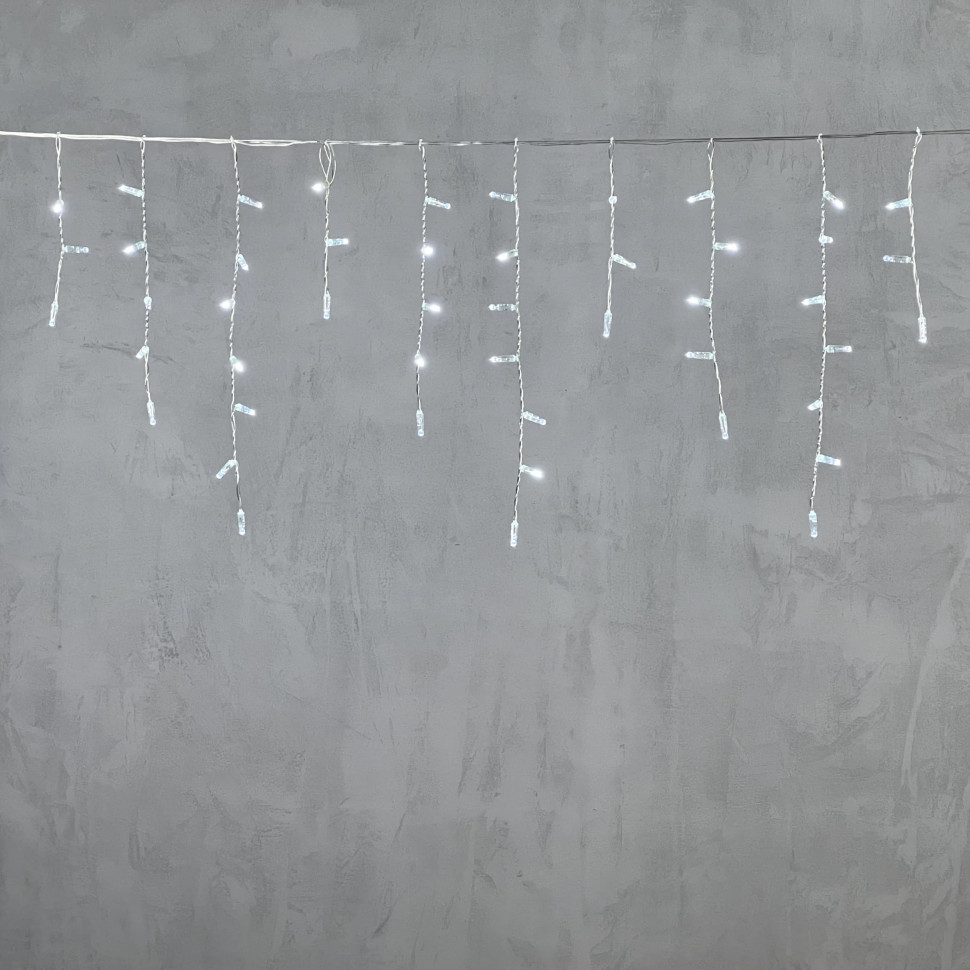 Светодиодная бахрома с колпачком 4,9 x 0,5 м белая 220В, 200 LED, провод прозрачный ПВХ, IP65 (PIL200CAP-10-2W)