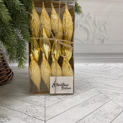 Набор винтажных сосулек Саламандра 15 см., золото, пластик, 12 шт., Christmas DeLuxe (89292)