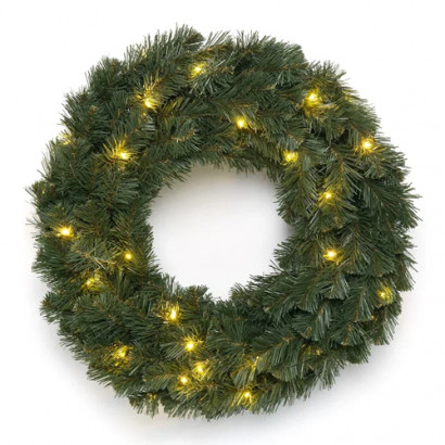 Рождественский венок Звездный 60 см. 30 теплых-белых LED ламп, ПВХ, ЕлкиТорг (52093)