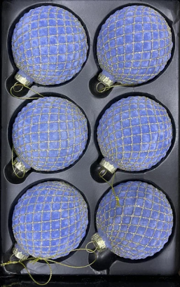Набор стеклянных шаров Лучия 80 мм., 6 шт., голубой бархат, Christmas De Luxe (87212)
