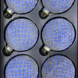 Набор стеклянных шаров Лучия 80 мм., 6 шт., голубой бархат, Christmas DeLuxe (87212)