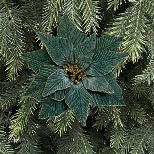 Декоративный цветок Пуансеттия 29 см., пыльно-зеленый, на клипсе, Christmas DeLuxe (89558) в Санкт-Петербурге