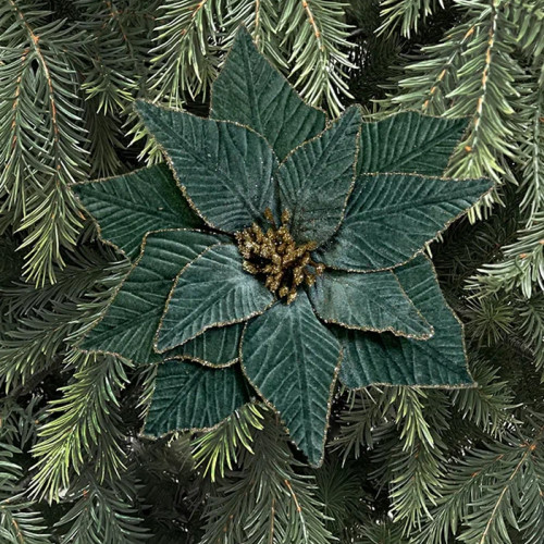 Декоративный цветок Пуансеттия 29 см., пыльно-зеленый, на клипсе, Christmas DeLuxe (89558) в Санкт-Петербурге