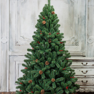 Искусственная елка Новогодняя сказка с шишками и ягодами 240 см., мягкая хвоя, ЕлкиТорг (15240)