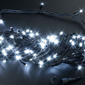 Светодиодная нить с контроллером 20 м., 220V, 200 холодных белых LED ламп, черный ПВХ провод, Rich LED (RL-T20C2-B/W)