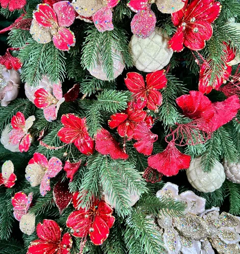 Ветвь Гинго красно-белая 73 см., 1 шт., Christmas DeLuxe (86666) 