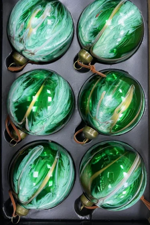 Набор стеклянных шаров Акварель зеленая 80 мм., 6 шт., Christmas DeLuxe (87195)