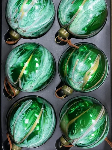 Набор стеклянных шаров Акварель зеленая 80 мм., 6 шт., Christmas De Luxe (87195)