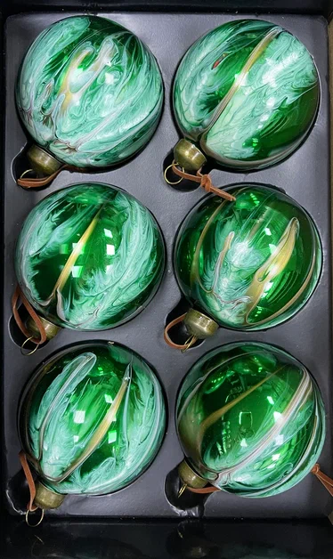 Набор стеклянных шаров Акварель зеленая 80 мм., 6 шт., Christmas De Luxe (87195)
