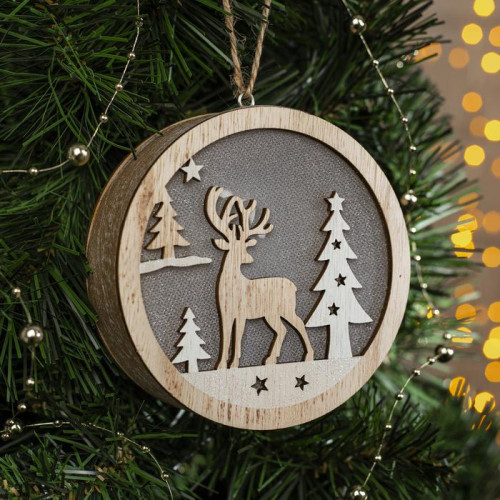 Ёлочная игрушка Олень в лесу 11*3 см., батарейки АААх2, свечение тёплое белое, Luazon Lighting (4364319)