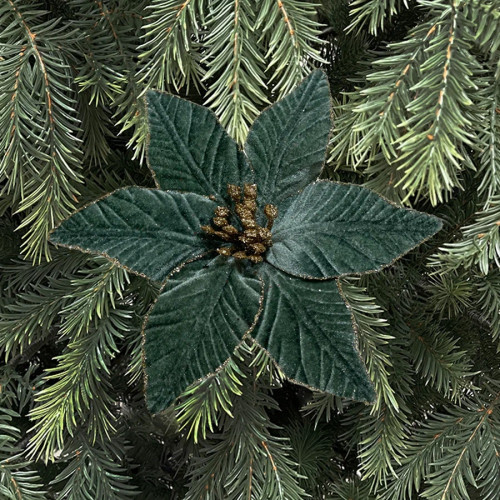 Декоративный цветок Пуансеттия 23 см., пыльно-зеленый, на клипсе, Christmas DeLuxe (89559) в Санкт-Петербурге