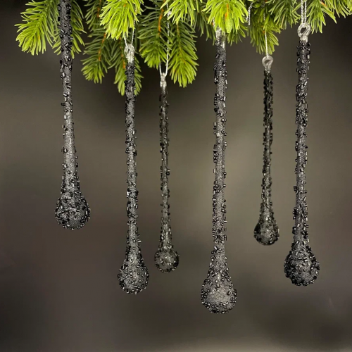 Набор сосулек Горный хрусталь 18 см., 6 шт., черный, стекло, Christmas DeLuxe (88717)