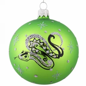 С863/3 Стеклянный шар Змея 75 мм., зеленый, Ёлочка