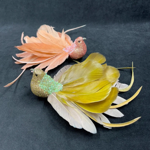 Набор декоративных фигур Райские птахи 22 см., 2 шт., на клипсе, кремовый, оливковый, Christmas DeLuxe (13409)